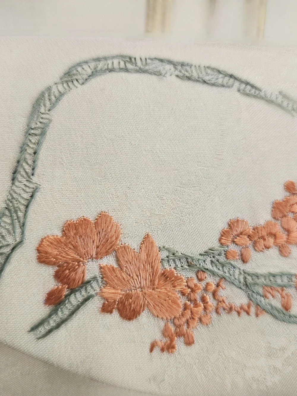 Vintage Ivory Brocade Clutch Purse Peach Floral Embroidery Evening Bridal